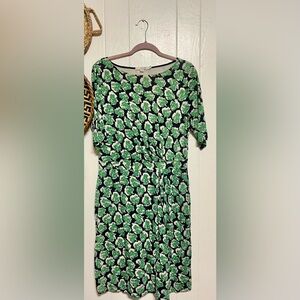 Boden Annie Floral Tencel 3/4 Sleeve Sheath Midi Dress Green Size US 12R